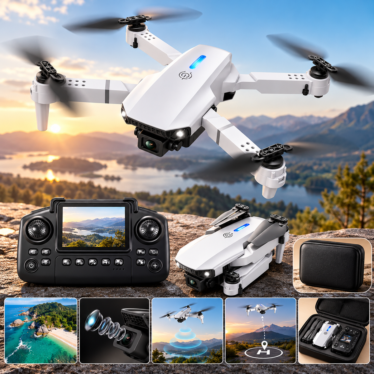 Drone pliable E88 / E99  avec double caméra et télécommande  LCD