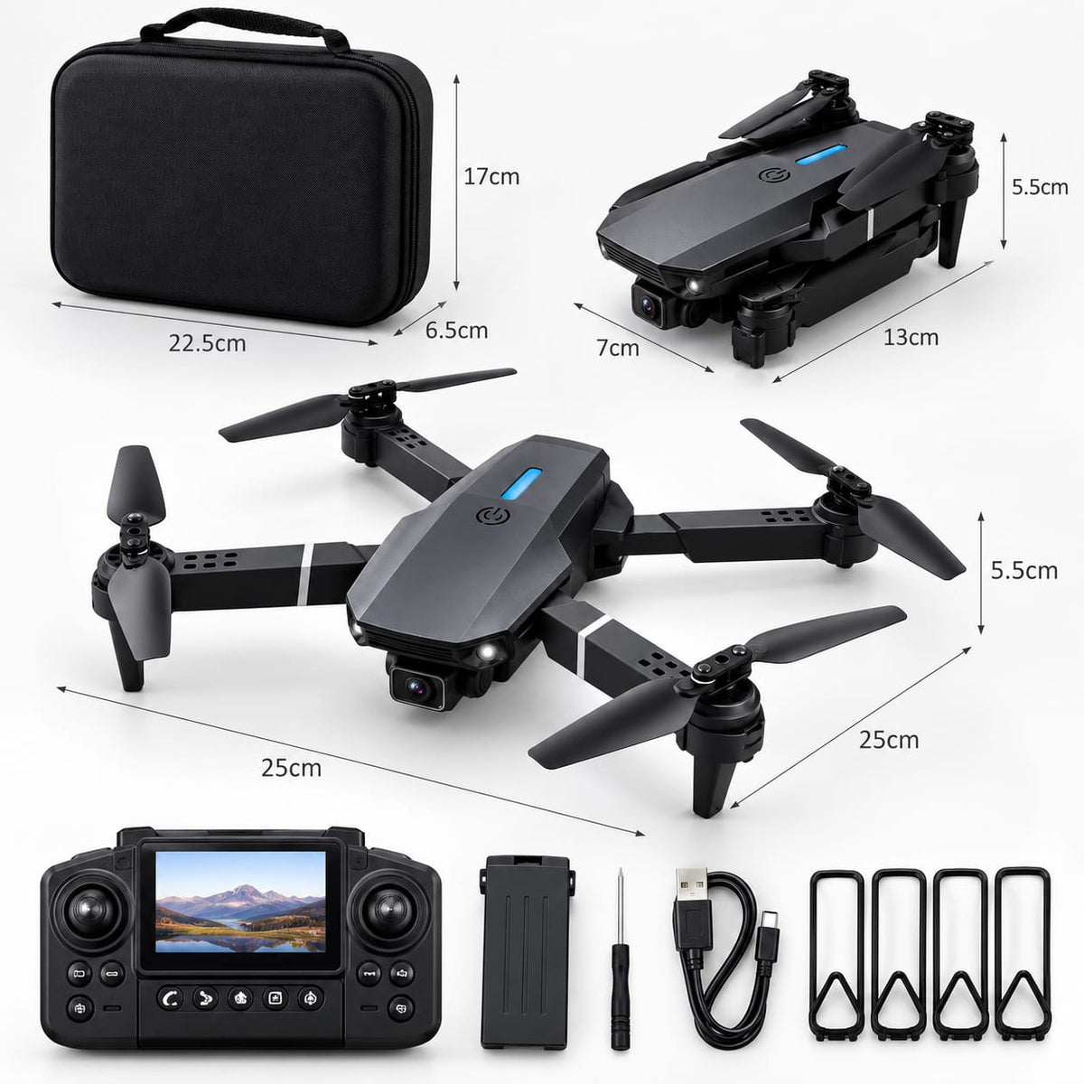 Drone pliable E88 / E99  avec double caméra et télécommande  LCD