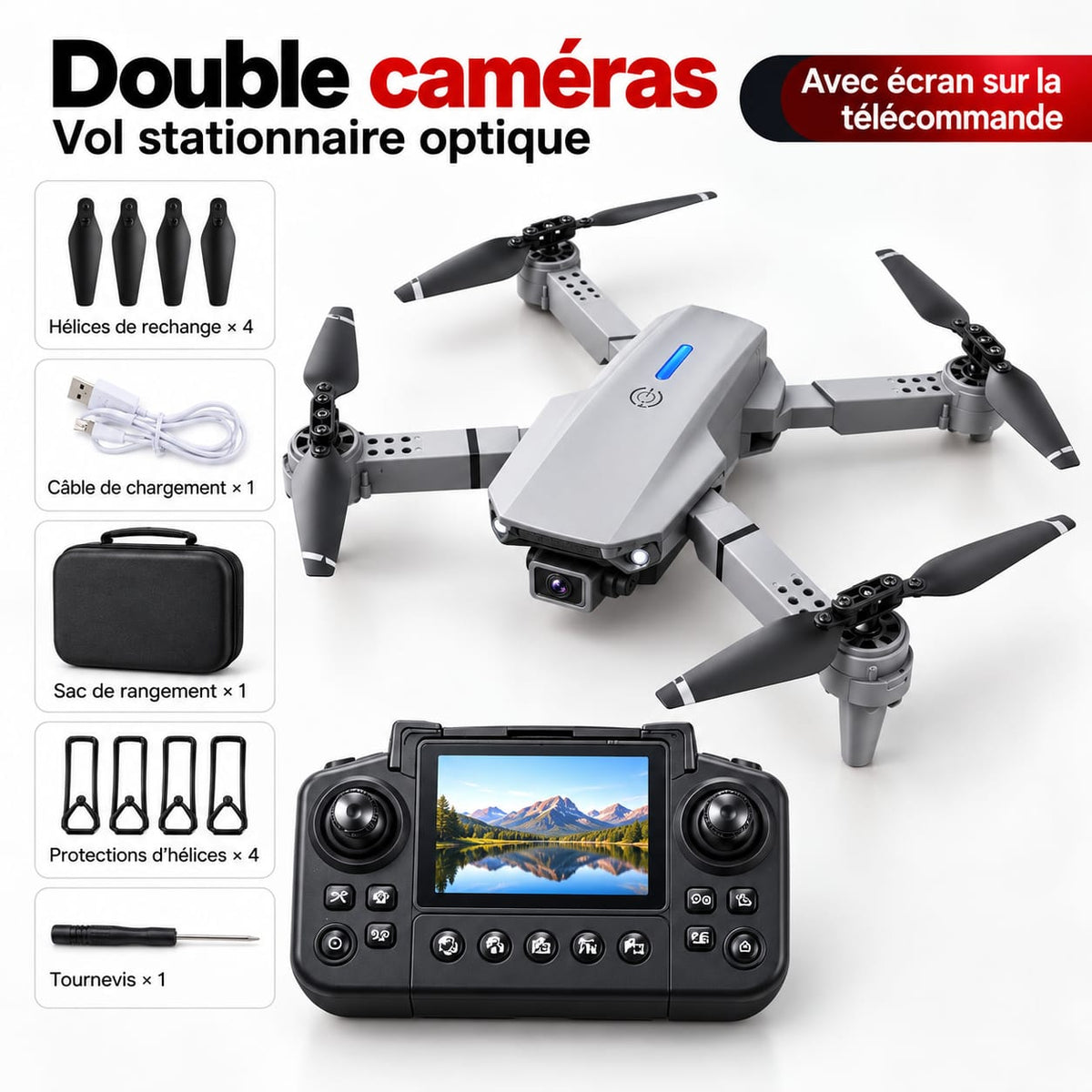 Drone pliable E88 / E99  avec double caméra et télécommande  LCD