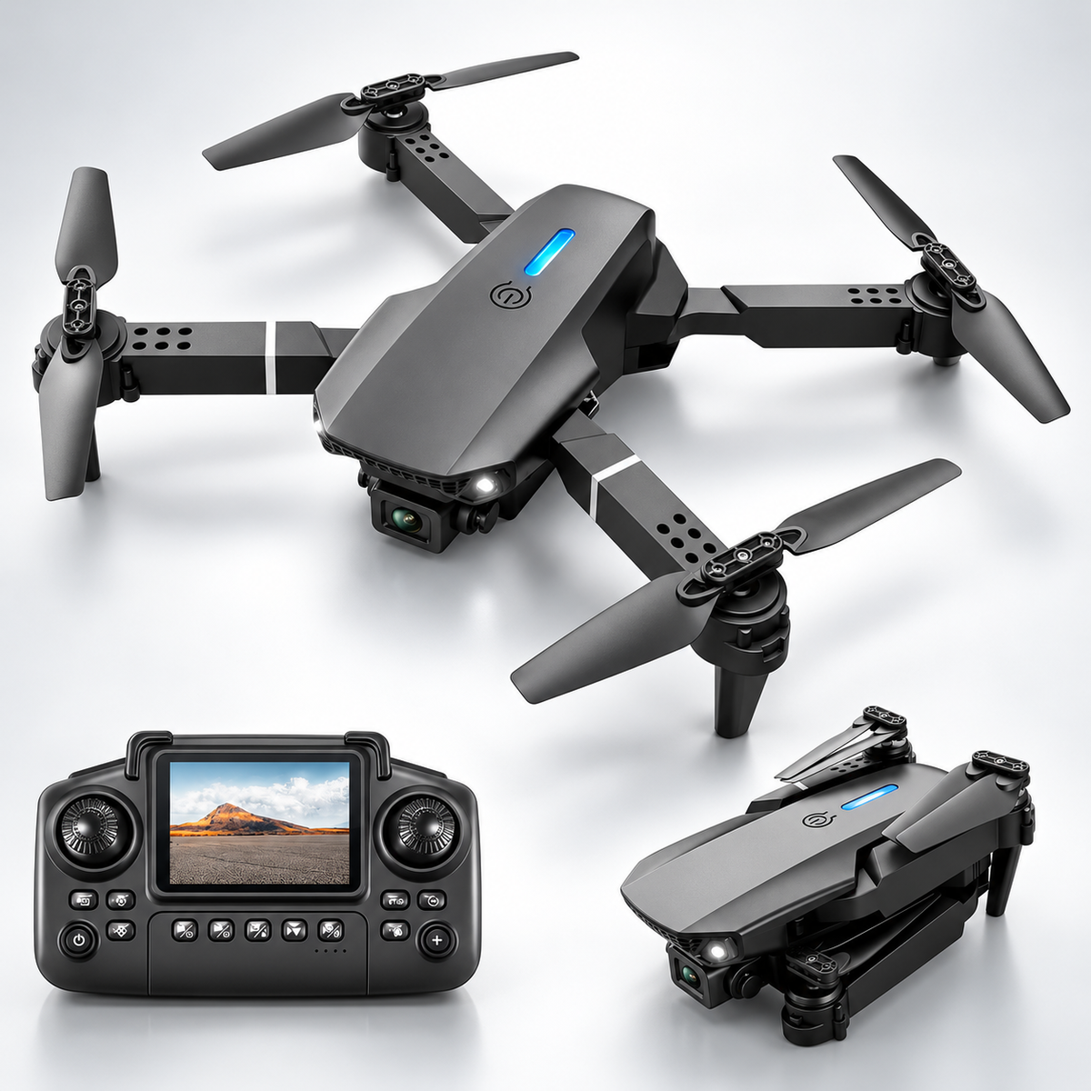 Drone pliable E88 / E99  avec double caméra et télécommande  LCD
